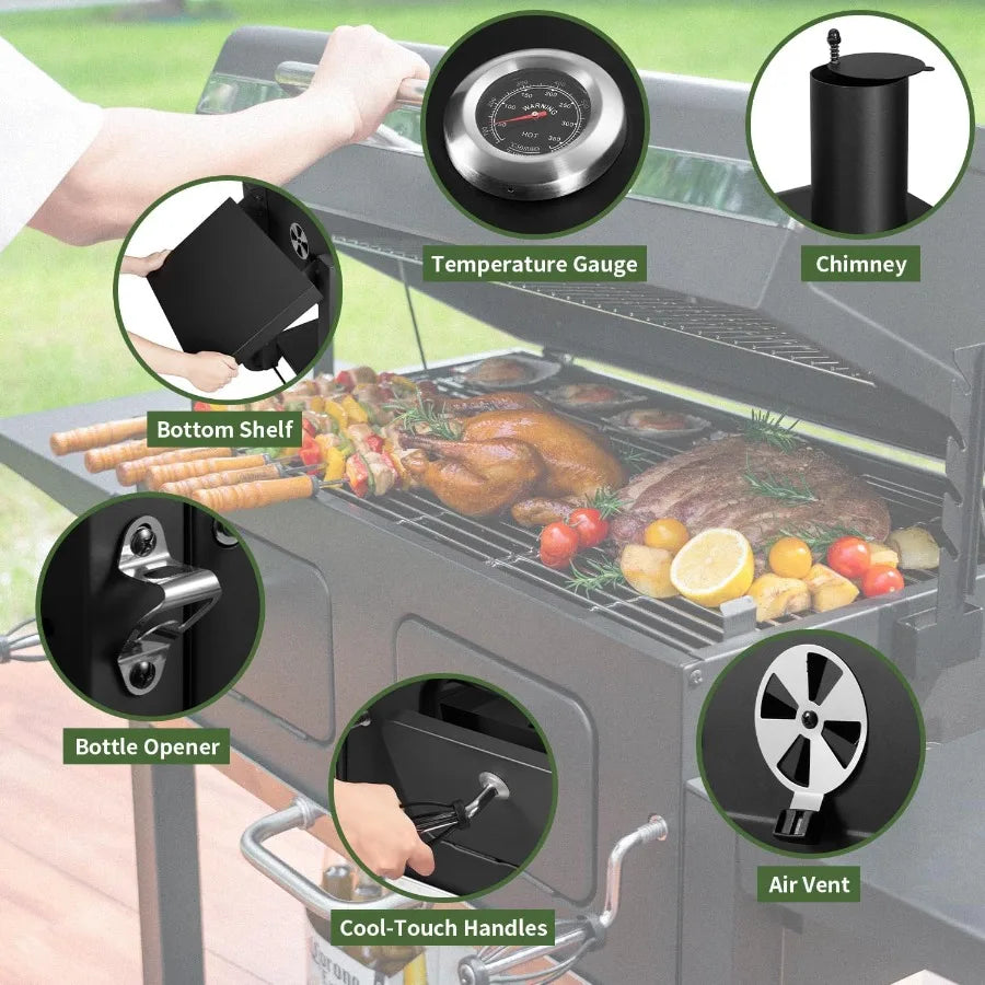 SearPro XL Charcoal BBQ Grill – 794 sq.in Cooking Space with Dual Adjustable Charcoal Trays